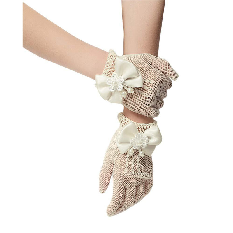 [Australia] - Unilove Flower Girl Gloves White Ivory Lace Short Princess Gloves for Wedding 