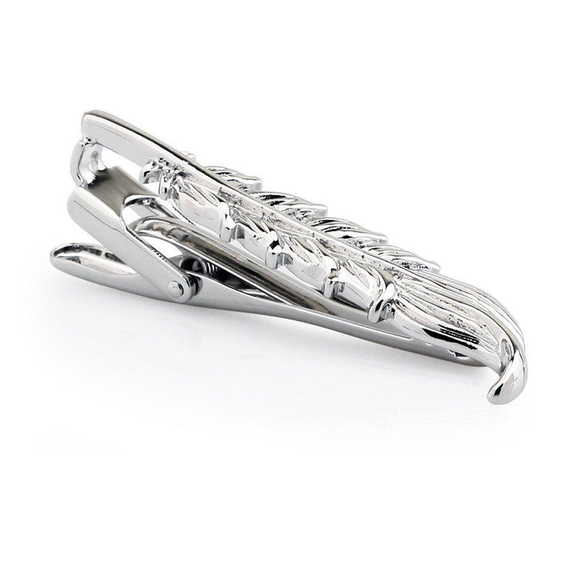 [Australia] - HONEY BEAR Mens Silver Leaf Tie Clip Bar for Normal Size Tie Wedding Gift 4.5cm 