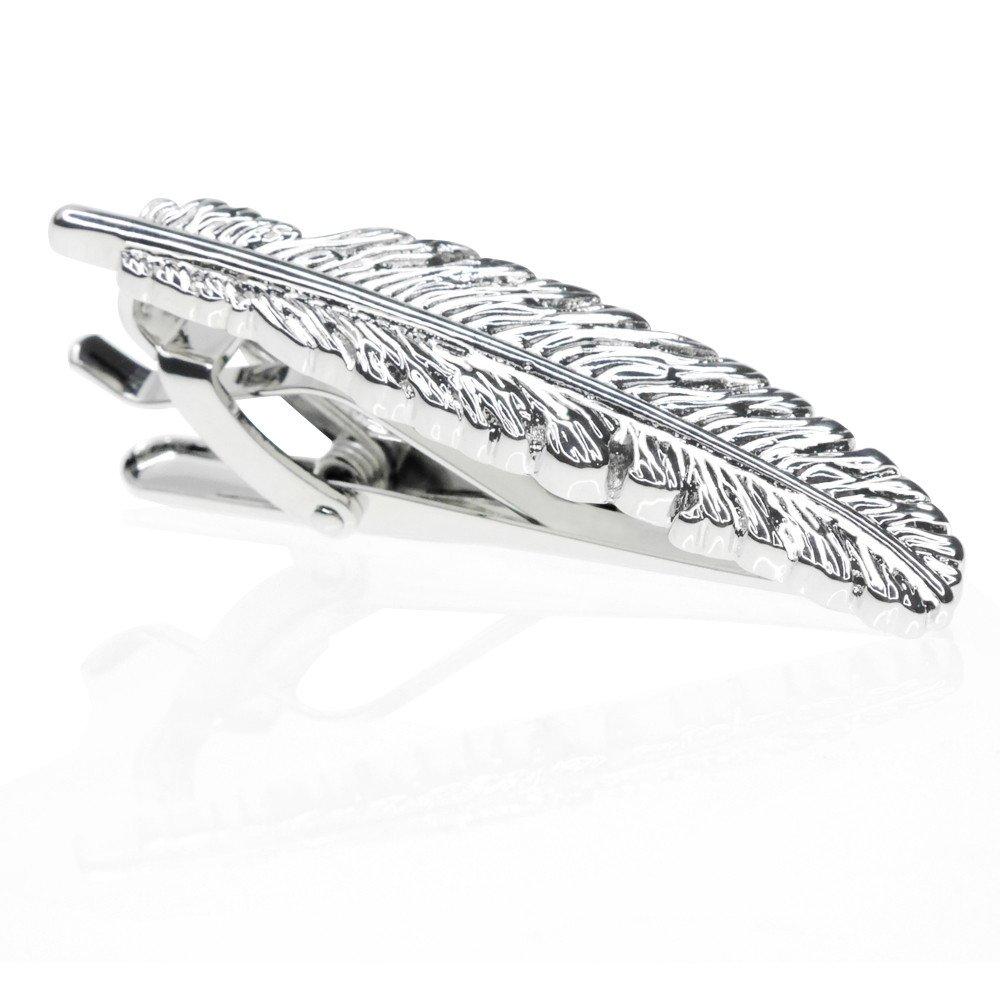 [Australia] - HONEY BEAR Mens Feather Tie Clip Bar Normal Size Steel for Wedding Gift 5.4cm 