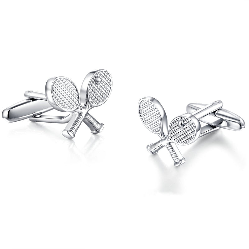 [Australia] - HONEY BEAR Tennis Racquet Silver Sport Cufflinks for Mens Shirt Wedding Gift 