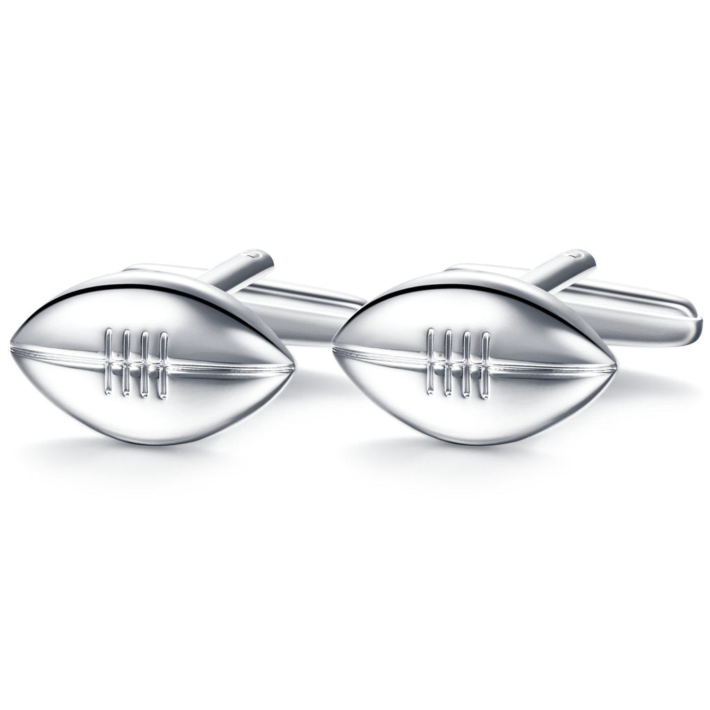 [Australia] - HONEY BEAR Rugby Ball Football Sport Cufflinks for Men Shirt Wedding Gift Silver 