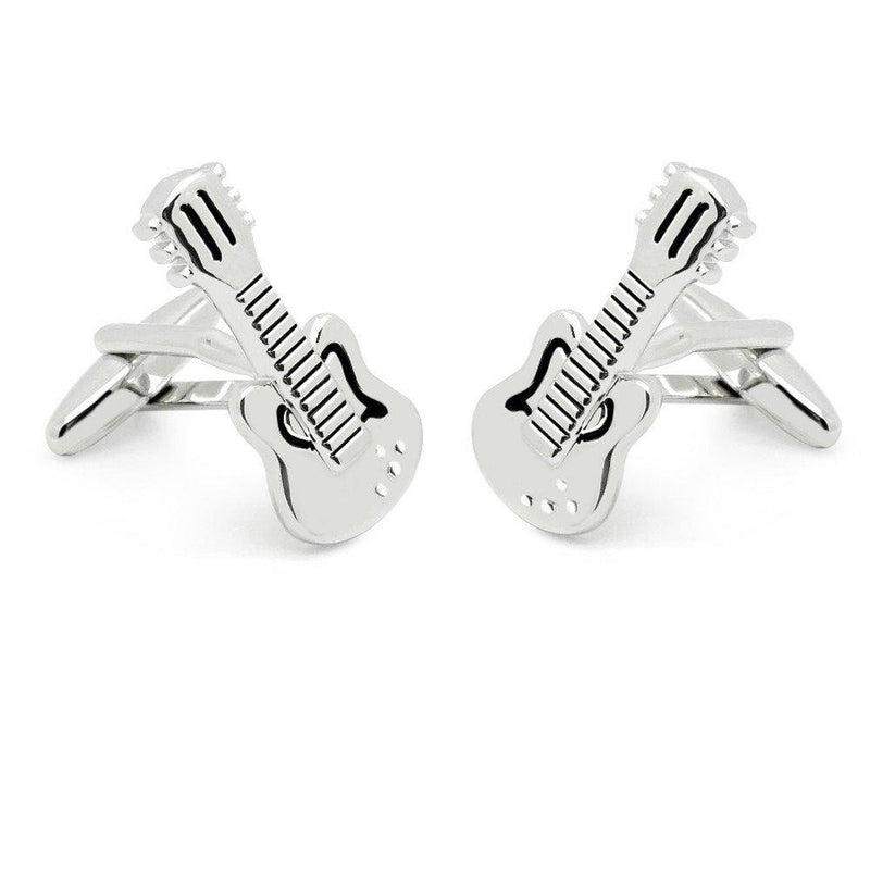 [Australia] - HONEY BEAR Guitar Cufflinks for Mens Steel Shirt Wedding Business Gift Silver 