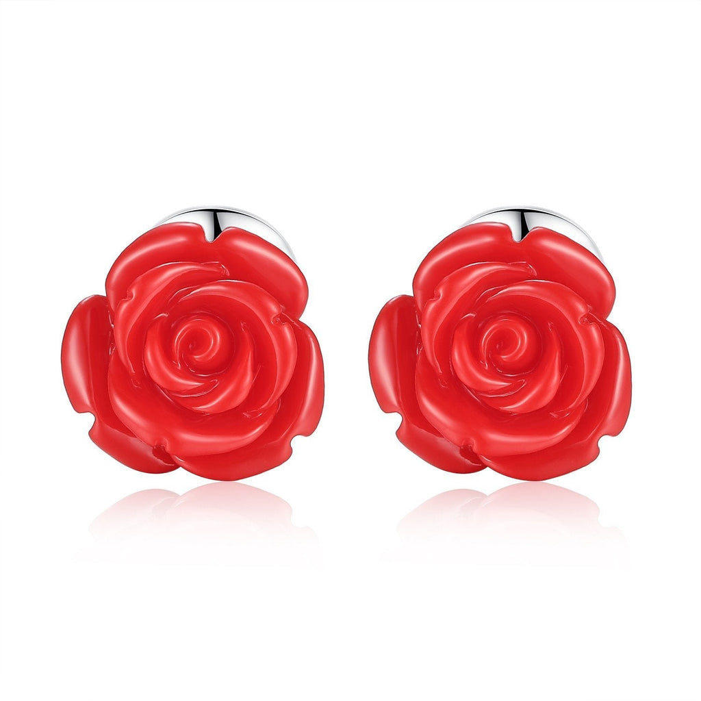 [Australia] - HONEY BEAR Cufflinks for Men Red Rose Flowe rfor Shirt Wedding Gift 