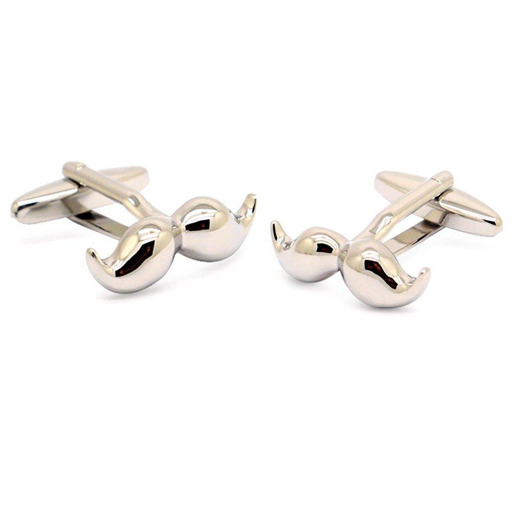 [Australia] - HONEY BEAR Moustache Beard Cufflinks Steel for Mens Shirt Wedding Business Gift silver 