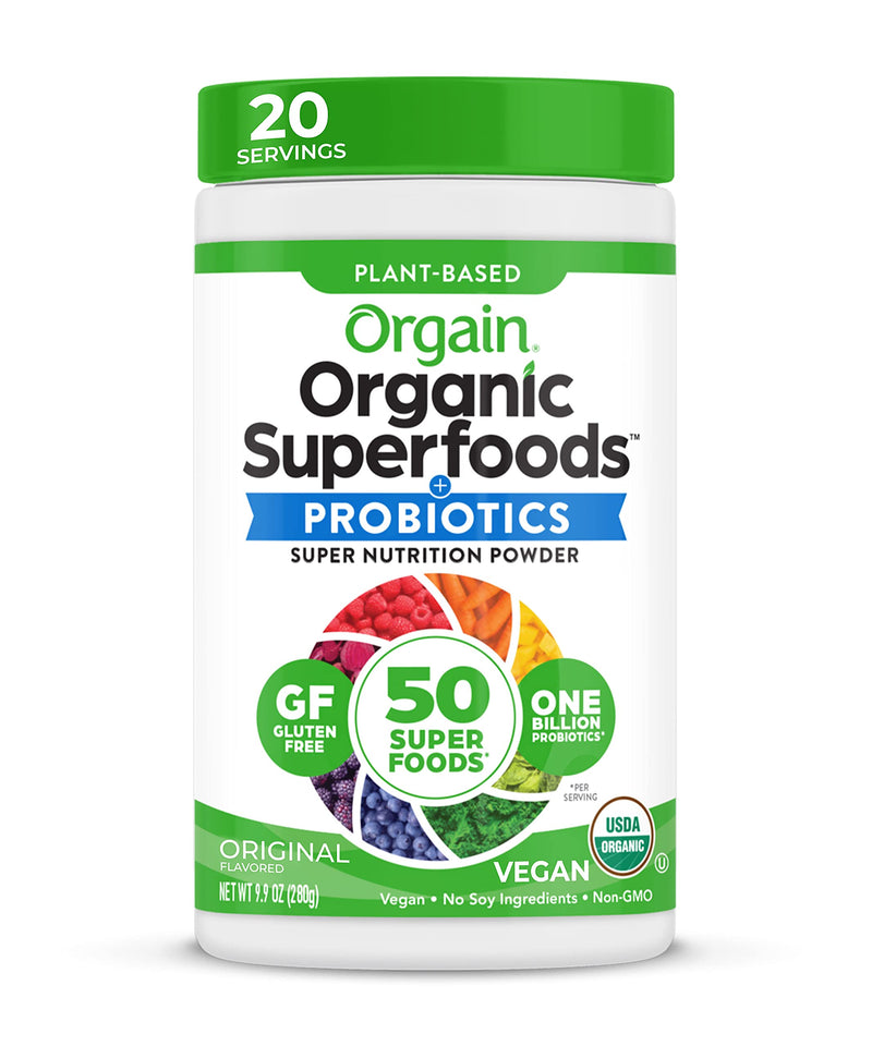 [Australia] - Orgain Organic Green Superfoods Powder, Original - Antioxidants, 1 Billion Probiotics, Vegan, Dairy Free, Gluten Free, Kosher, Non-GMO, 0.62 Pound (Packaging May Vary) 