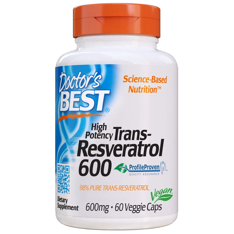 [Australia] - Doctor's Best Trans-Resveratrol 600, Non-GMO, Vegan, Gluten Free, Soy Free, 600 mg, 60 Veggie Caps (DRB-00416) 