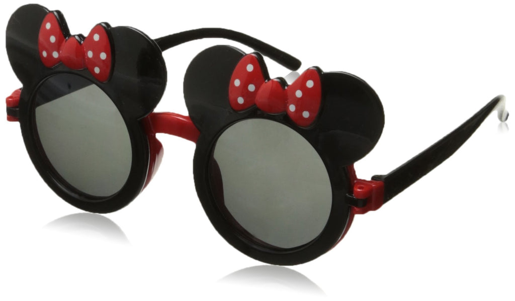 [Australia] - Childrens Mouse Ear Round Flip Out Sunglasses Black/Red Bows 