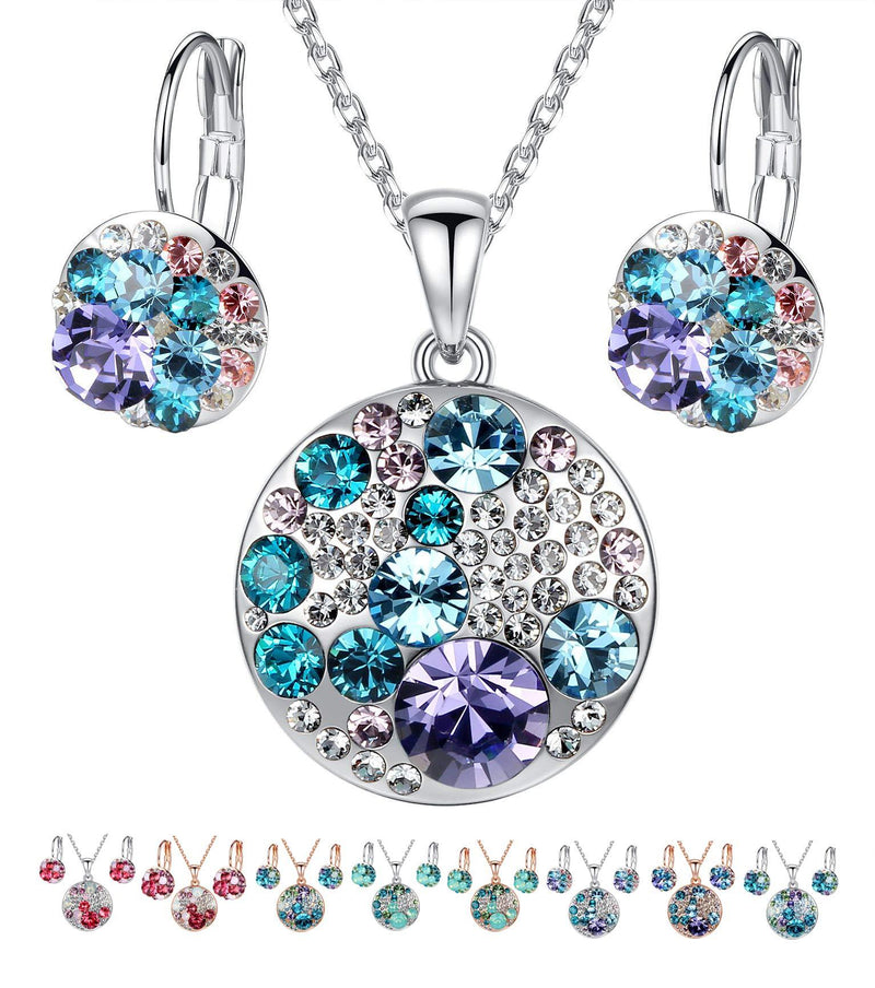 [Australia] - Leafael Ocean Bubble Women's Crystal Jewelry Set Costume Fashion Pendant Necklace Earring Set, Silver Tone or 18K Rose Gold Plated, 18" + 2", Gifts for Women Blue Purple Crystals/Silver-tone Chain 