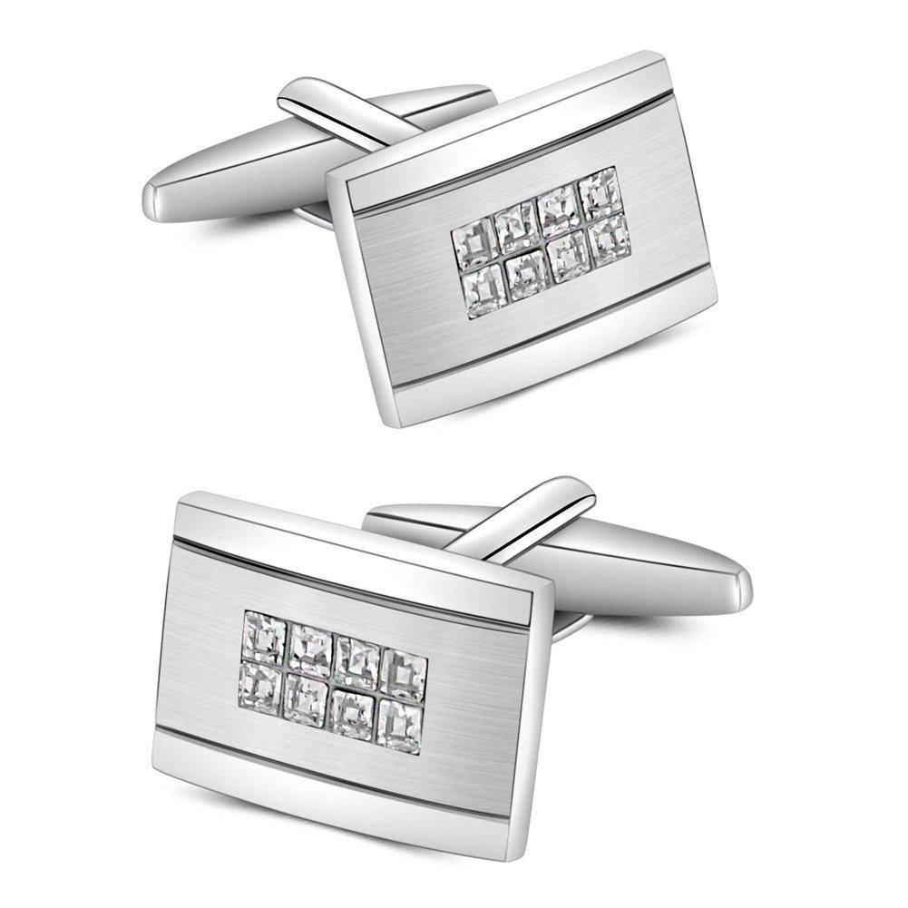 [Australia] - Mr.Van Elegant Swarovski White Crystal Cufflinks Rectangle Cuff Links Sets for Men Wedding Party Gifts 01 