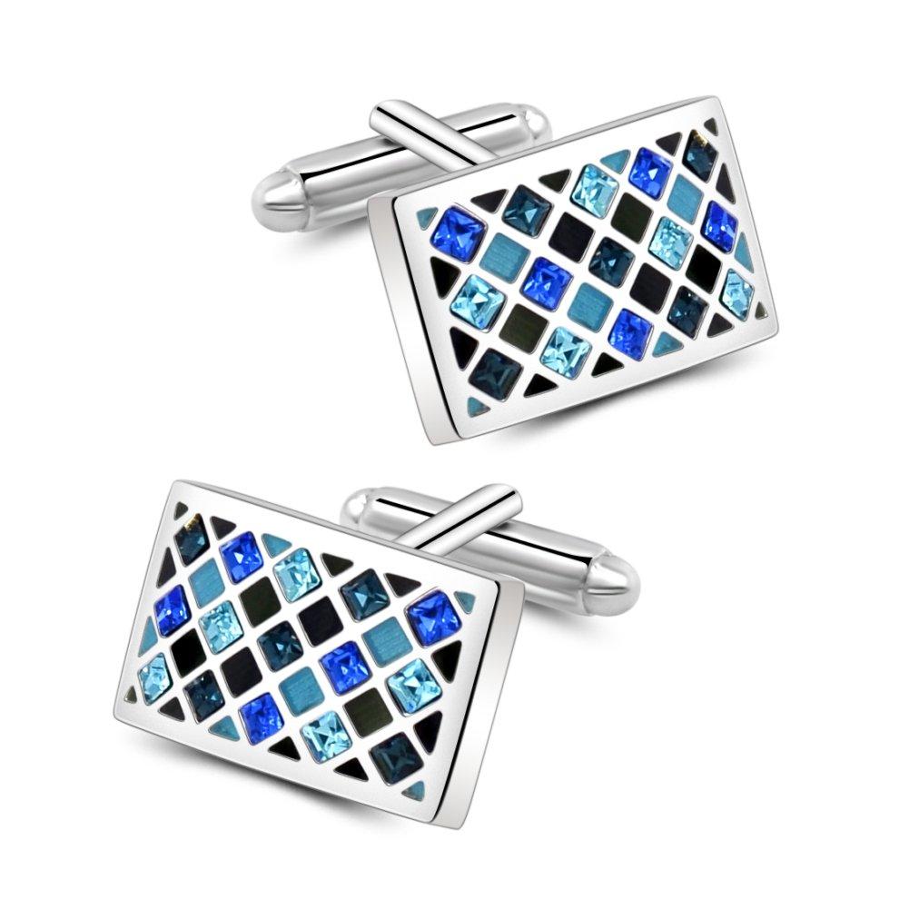 [Australia] - Mr.Van Elegant Swarovski Crystal Cufflinks Blue Glimmering Cuff Links Set Wedding for Him 