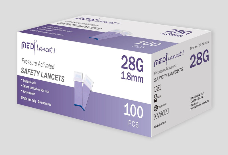 [Australia] - MedtLancet I Pressure Activated Safety Lancets 28Gx1.8mm, 100 Pieces 