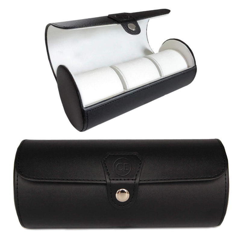 [Australia] - CASE ELEGANCE Vegan Leather Travel Watch Case Roll Organizer Classic Black 