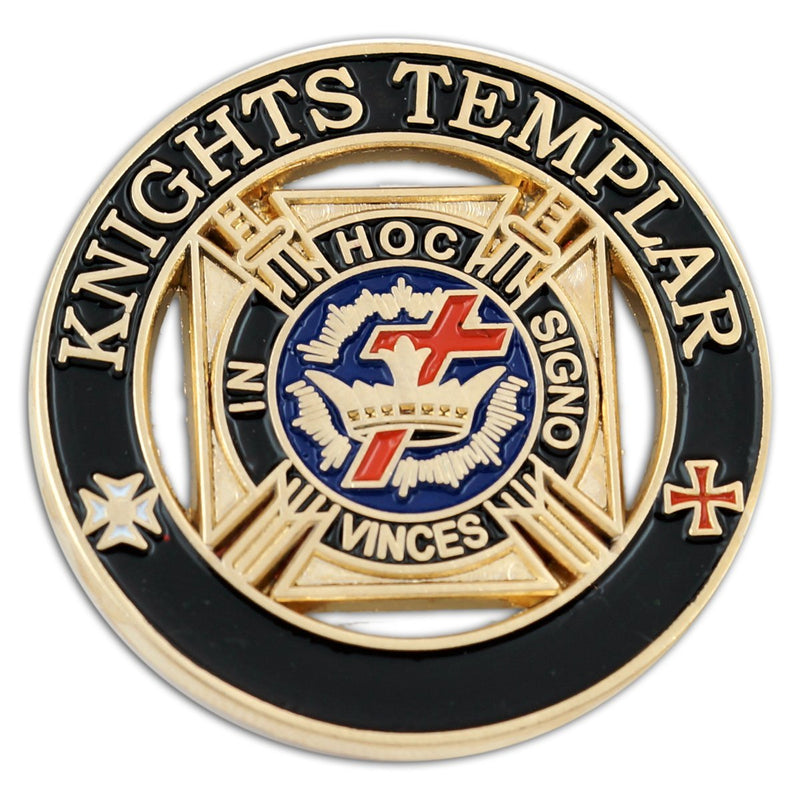 [Australia] - Knights Templar Round Masonic Lapel Pin - [Black & Gold][1 1/4'' Diameter] 