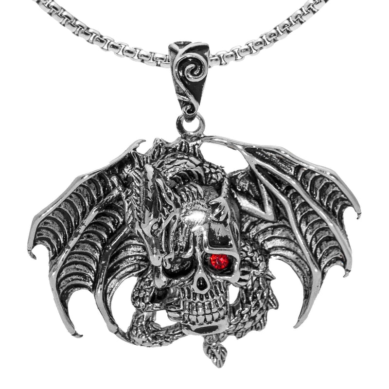 [Australia] - Xusamss Punk Rock Titanium Steel Dragon Pendant Wings Skull Pendant Crystal Chain Necklaces 