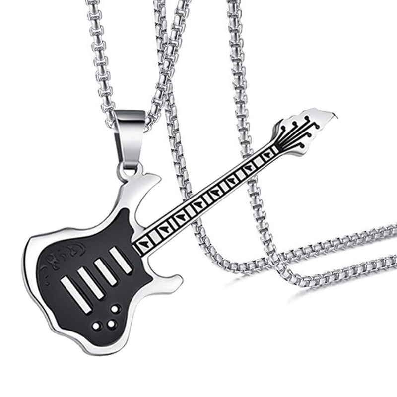 [Australia] - Xusamss Fashion Titanium Steel Music Guitar Pendant Necklace,24inches Link Chain Black 
