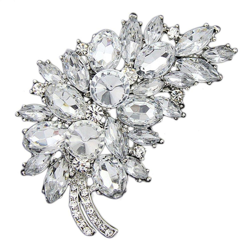 [Australia] - Danbihuabi Large Crystal Rhinestone Resin Flower Leaf Brooch Pin 6 Styles silver plated white 