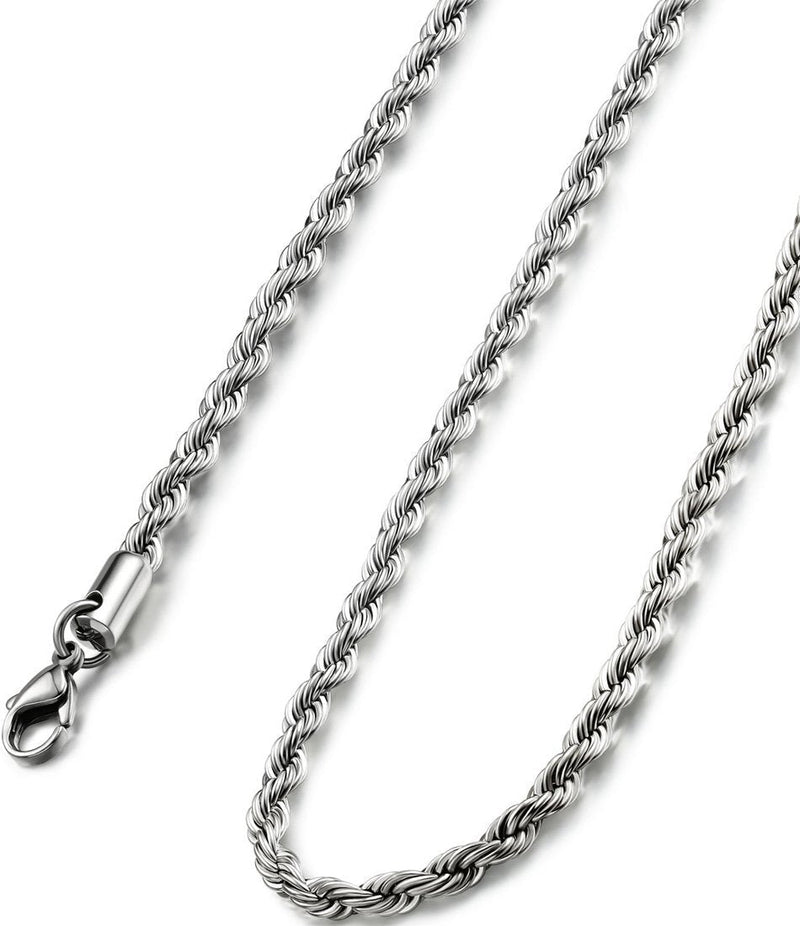 [Australia] - FIBO STEEL 4MM Stainless Steel Twist Rope Chain Necklace for Men Women,16-36 inches 30.0 Inches 