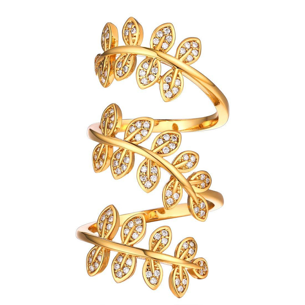 [Australia] - U7 Jewelry Women Girls Clear CZ Platinum or 18K Gold Plated Statement Rings, Heart Cocktail Ring/Flower Ring, Open Ring/Leaf Long Ring Adjustable A.Gold Leaf Ring 