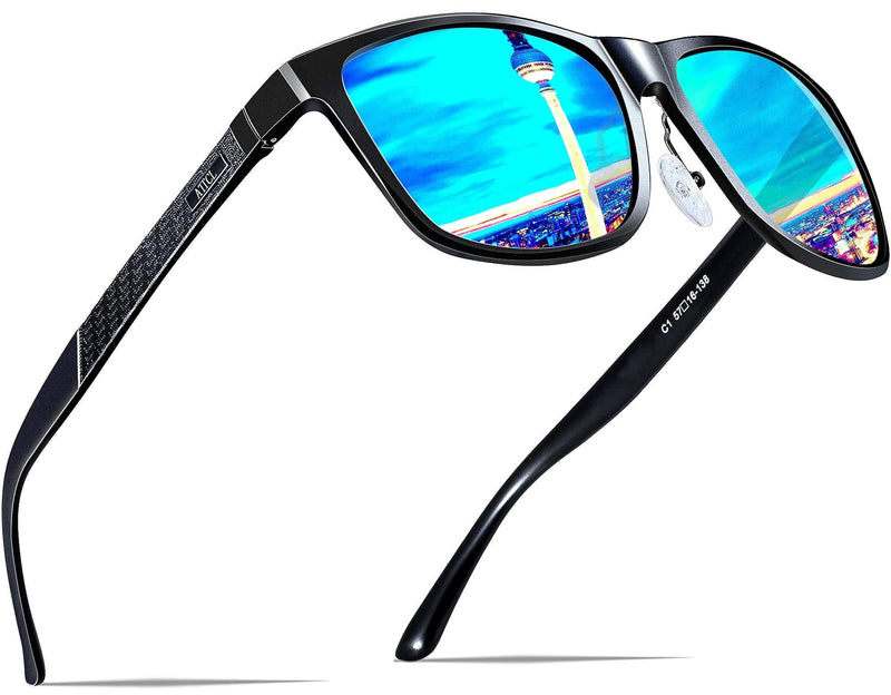 [Australia] - ATTCL Men's Retro Metal Frame Driving Polarized Sunglasses For Men Black-blue As the picture 