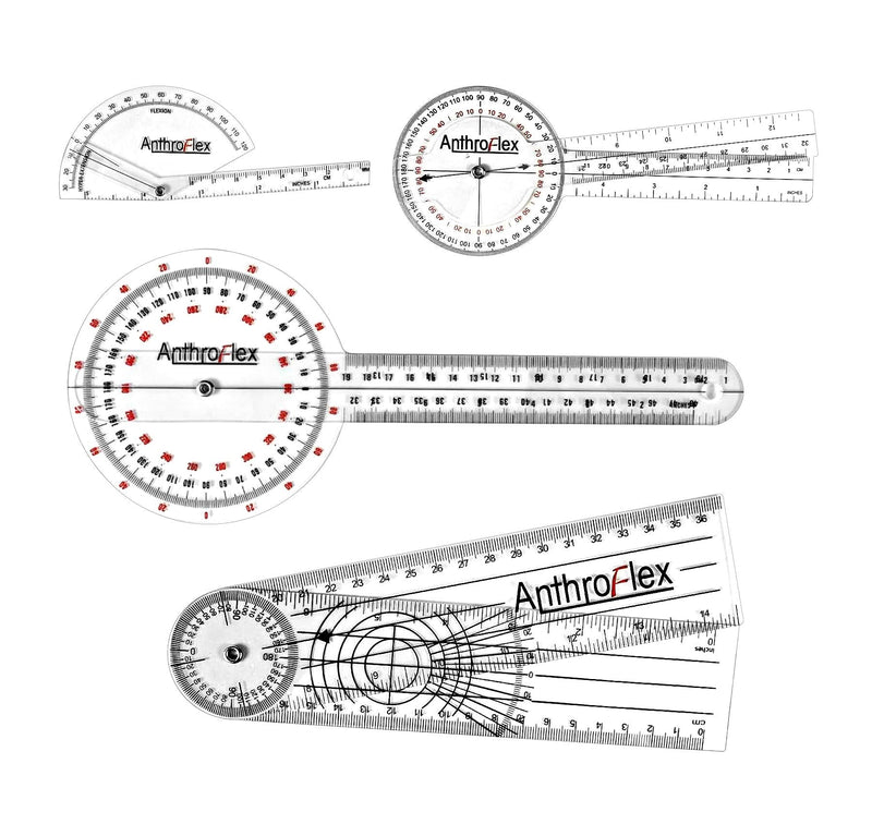 [Australia] - AnthroFlex Goniometer Set of 4: 12", 8", Finger, Spinal - to Measure Range of Motion of Joints for Physical Therapy and Occupational Therapy - cm and Inches, Made of Durable Plastic 