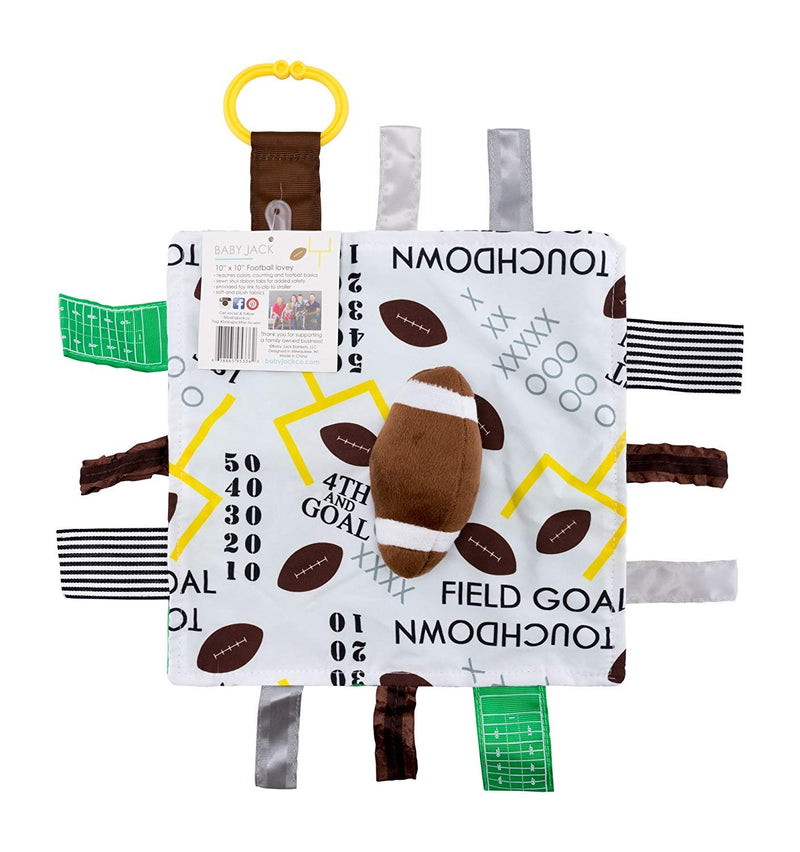 [Australia] - Baby Sensory, Educational & Teething Closed Ribbon Tag Lovey Blanket with Security Plush: 10"X10" (Football) 