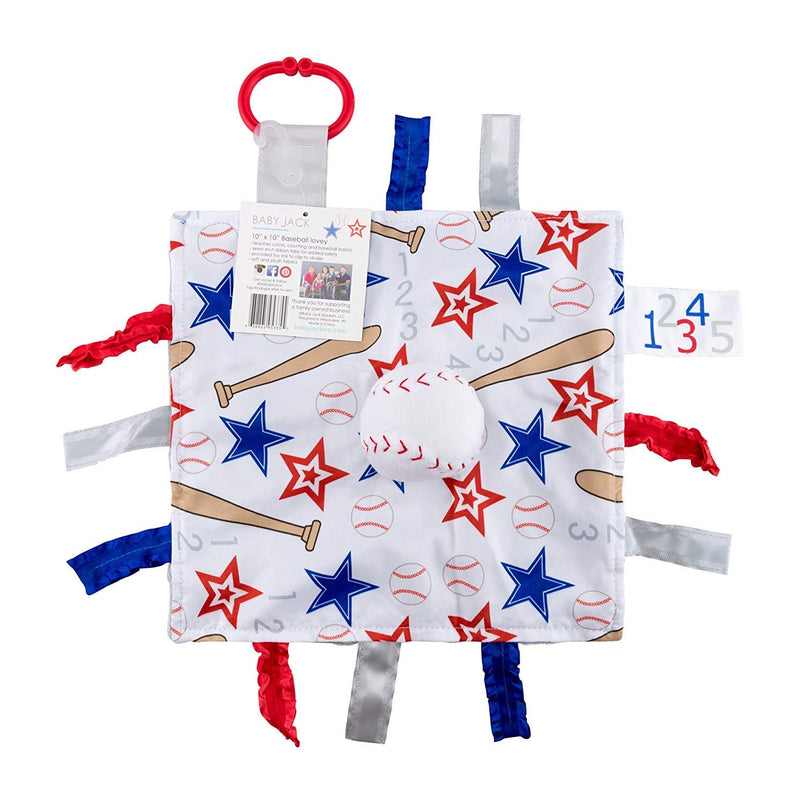 [Australia] - Baby Sensory, Educational & Teething Closed Ribbon Tag Lovey Blanket with Security Plush: 10"X10" (Baseball) 