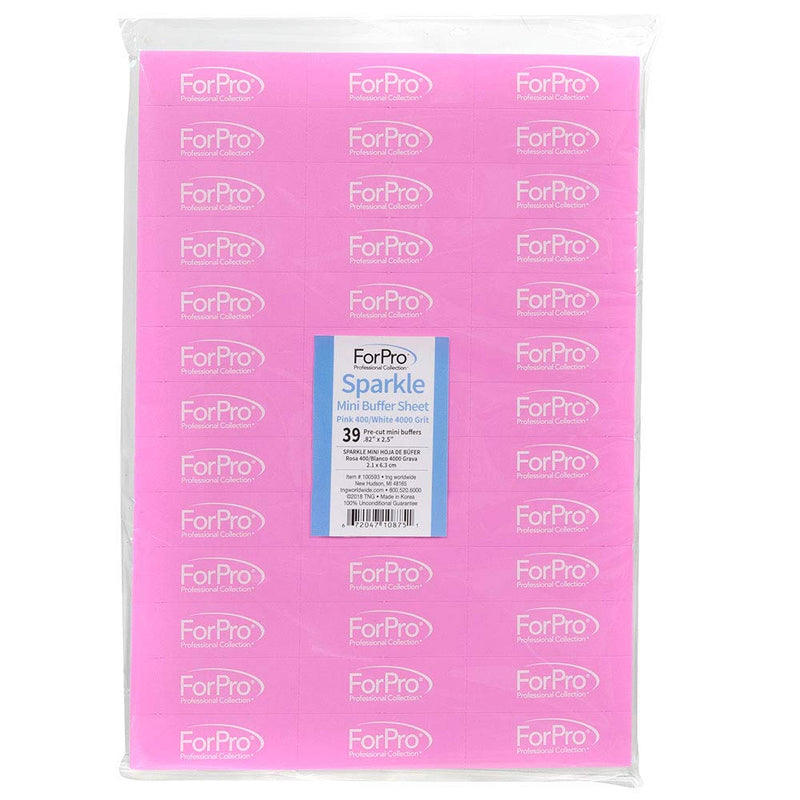 [Australia] - ForPro Sparkle Mini Buffer Sheet, Pre-Cut, Double-Sided Manicure & Pedicure Nail Buffers, Pink 400/White 4000 Grit, 39-Count 