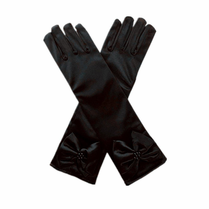 [Australia] - DreamHigh Kids Stretch Satin Long Finger Dress Gloves for Girl Children Party Black 