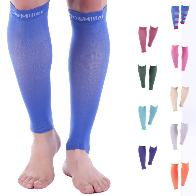 [Australia] - Doc Miller Calf Compression Sleeve Men and Women - 20-30mmHg Shin Splint Compression Sleeve Recover Varicose Veins, Torn Calf and Pain Relief - 1 Pair Calf Sleeves Blue Color - Medium Size 