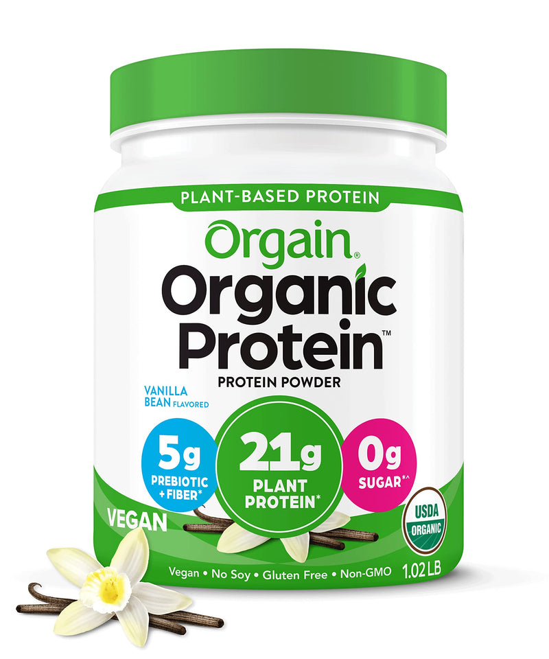 [Australia] - Orgain Organic Vegan Protein Powder, Vanilla Bean - 21g of Plant Based Protein, Low Net Carbs, Non Dairy, Gluten Free, Lactose Free, No Sugar Added, Soy Free, Kosher, 1.02 Pound (Packaging May Vary) 
