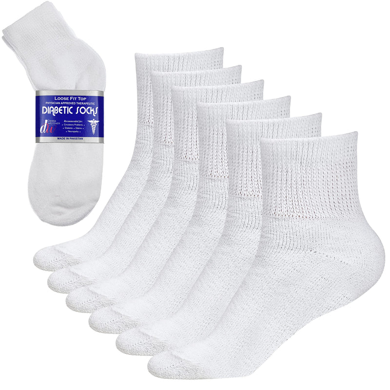 [Australia] - Diabetic Ankle Socks Mens Womens Non-binding Socks Loose Fit 6 Pairs Debra Weitzner White 9-11 