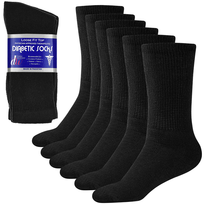 [Australia] - Diabetic Socks for Mens Womens Loose Fit Non-Binding Cotton Crew Socks 6 Pairs 9-11 6 Pairs Black 