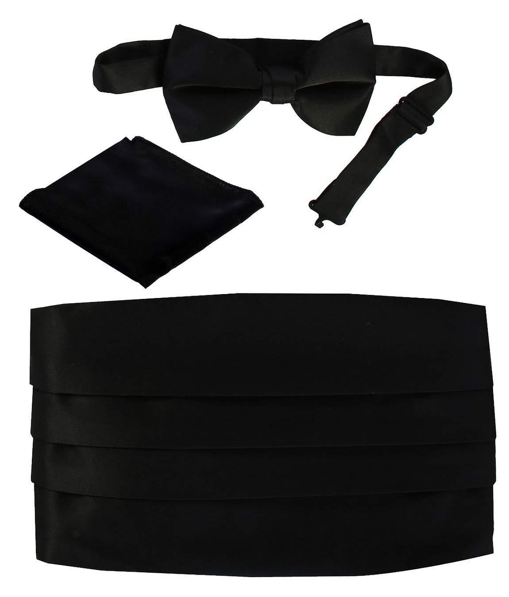 [Australia] - Gioberti Men's Adjustable Satin And Paisley Cummerbund Set With Formal Bow Tie and Pocket Square Black 