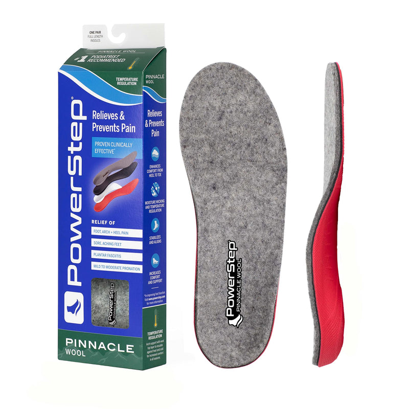 [Australia] - Powerstep Insoles, Pinnacle Wool, Arch Support Outdoor Wool Insole, Warm Arch Support Orthotic For Women and Men Men's 4-4.5 / Women's 6-6.5 Gray/Red 