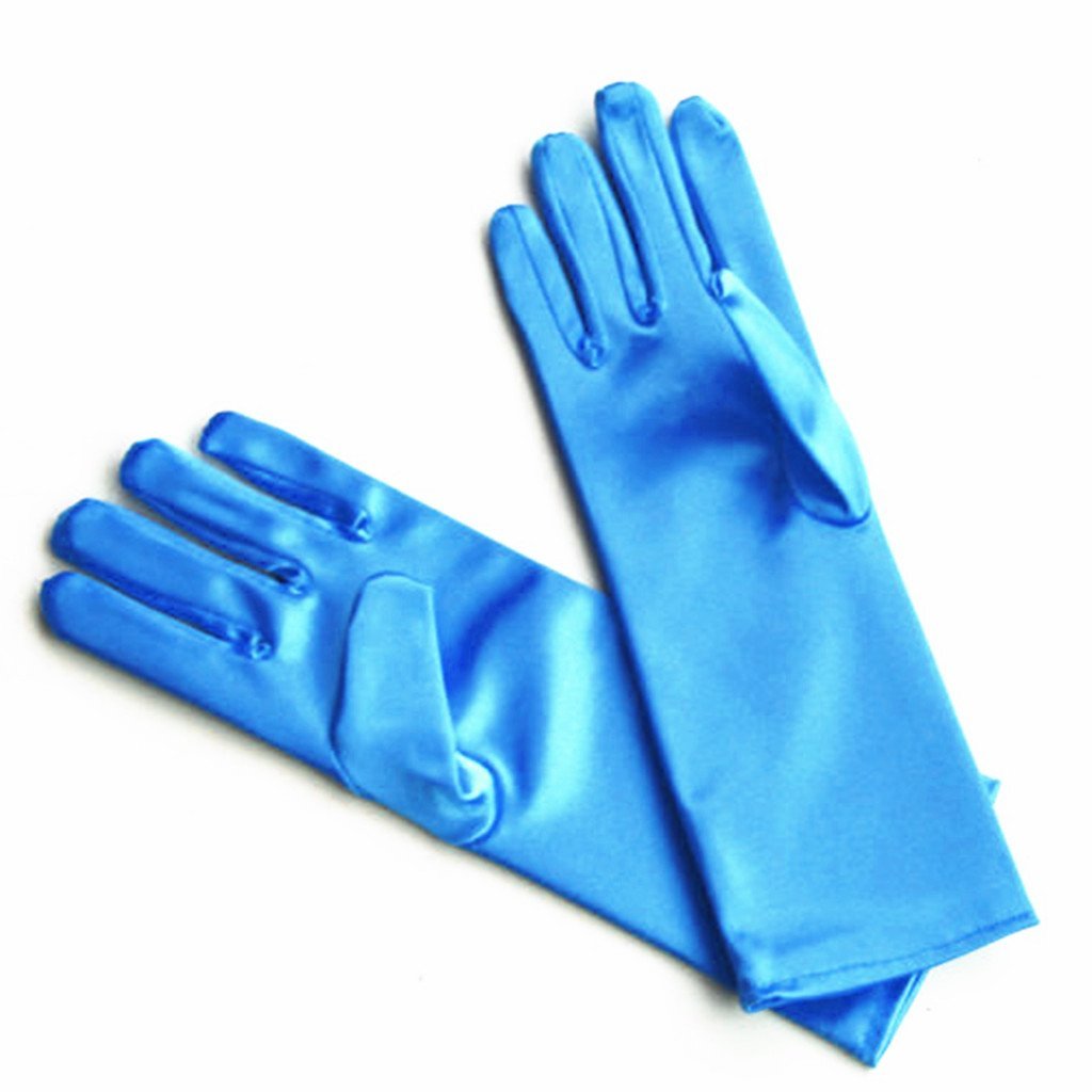 [Australia] - DreamHigh Kids Formal Stretch Satin Long Finger Gloves for Girl Children Party Blue 