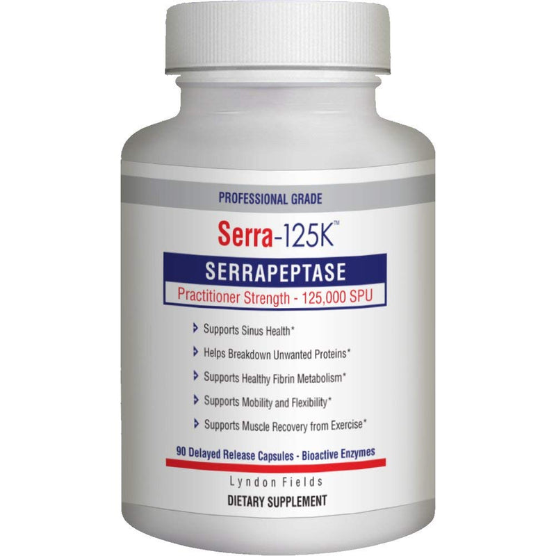 [Australia] - New Serra-125k Serrapeptase Enzyme 125,000 SPU Per Capsule - 90 High Potency Delayed Release Caps, Up to 6X More Potent Than Other Serrapaptase - Extra Strength Non-GMO, Gluten Free, Vegan 90 Count (Pack of 1) 