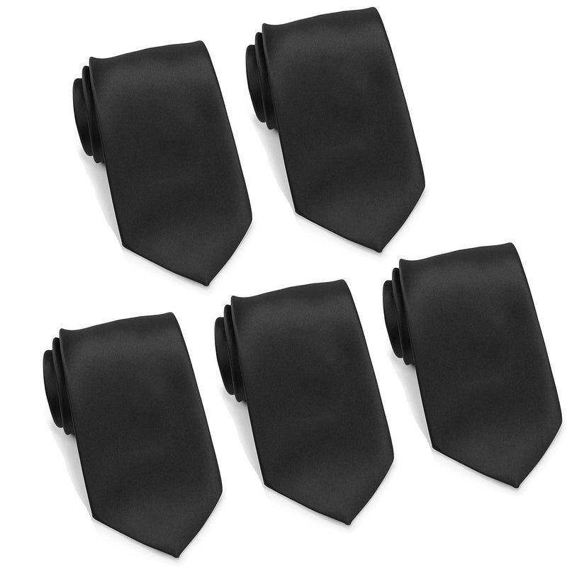 [Australia] - Mens Formal Tie Wholesale Lot of 5 Mens Solid Color Wedding Ties 3.5" Satin Finish Black 