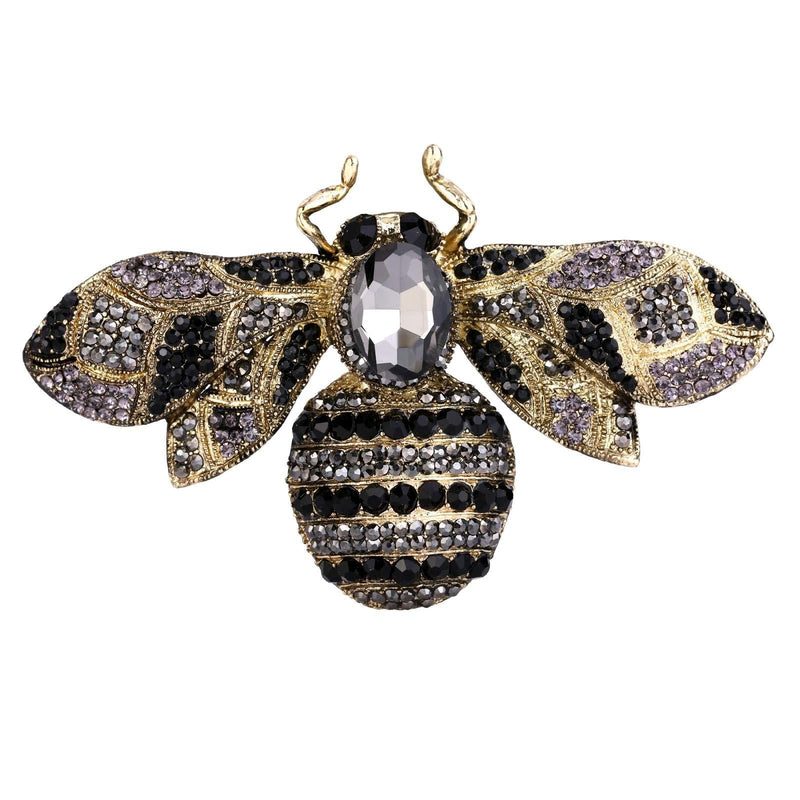 [Australia] - EVER FAITH Rhinestone Crystal Honeybee Insect Brooch Gold-Tone Black 