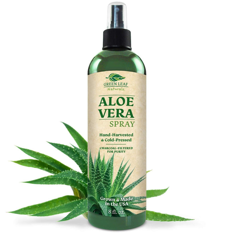 [Australia] - Green Leaf Naturals Organic Aloe Vera Gel Spray for Skin, Hair, Face, After Sun Care and Sunburn Relief - 99.8% Organic - 100% Pure and Natural Skin Care Moisturizer - Unscented, 8 ounces 8 Ounce (Pack of 1) 
