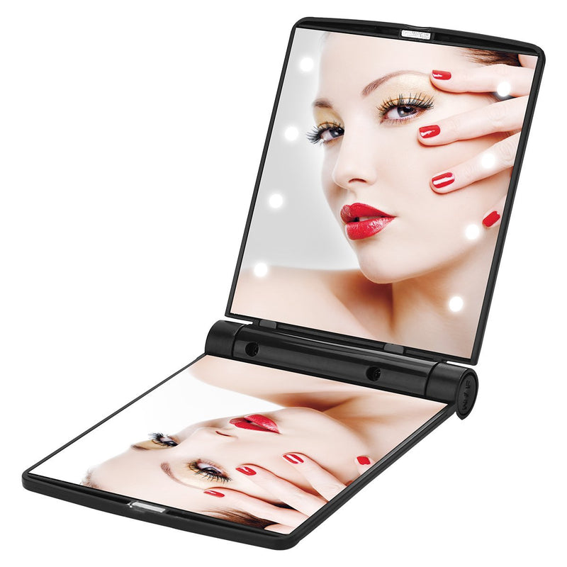 [Australia] - Yusong Makeup Mirror with Lights, 8 Led Lighted Make Up Travel Size Mirrors Compact Portable Folding Handheld Lighting Kits for Teen Girls College Essentials Women Kids(Black) Black 