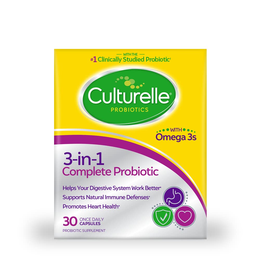 [Australia] - Culturelle 3-in-1 Complete Probiotic Daily Formula, Once Per Day Probiotic Supplement, Helps Your Digestive System Work Better, Supports Natural Immune Defenses, Plus Omega 3's, 30 Count 