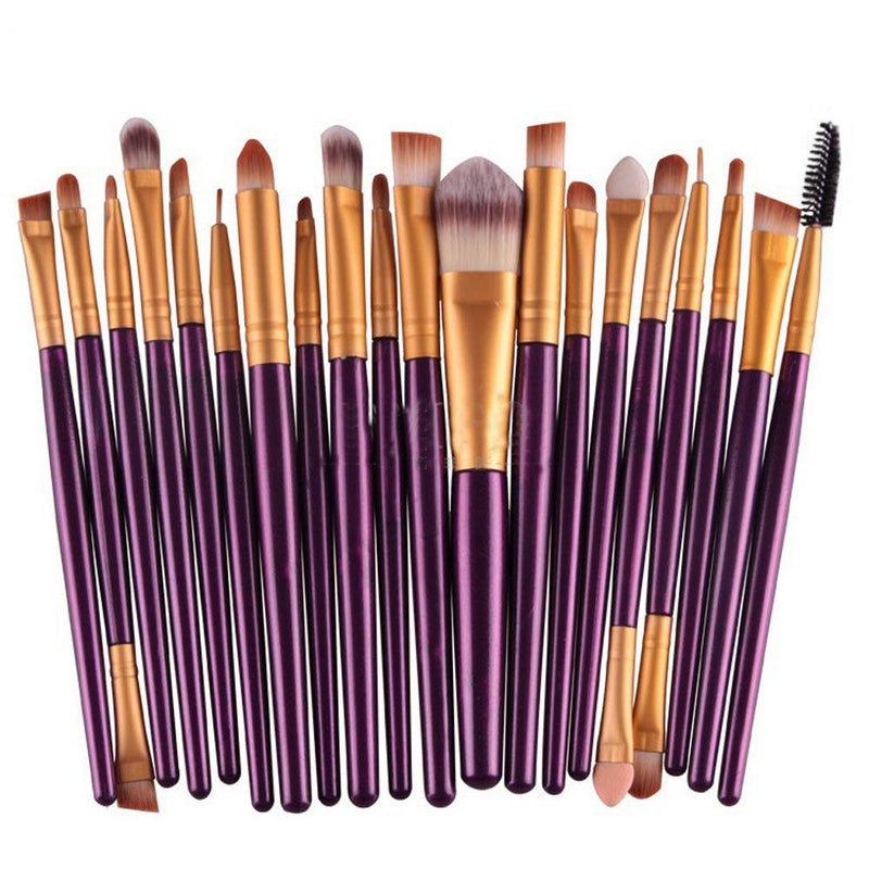 [Australia] - Kolight20 Pcs Pro Makeup Set Powder Foundation Eyeshadow Eyeliner Lip Cosmetic Brushes (Purple+Gold) Purple+Gold 