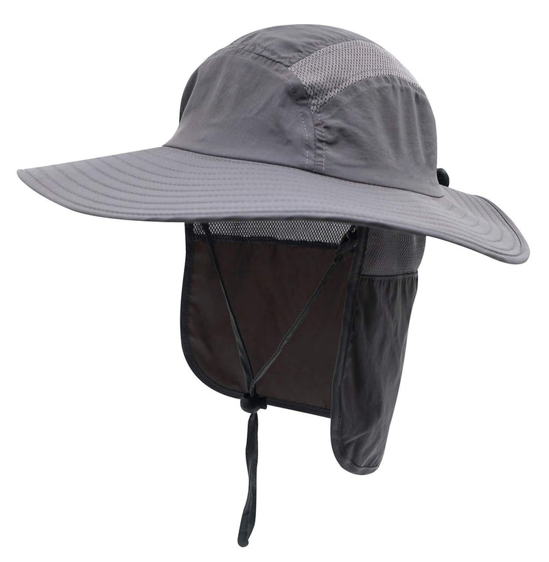 [Australia] - Home Prefer Mens UPF 50+ Sun Protection Cap Wide Brim Fishing Hat with Neck Flap Dark Gray 