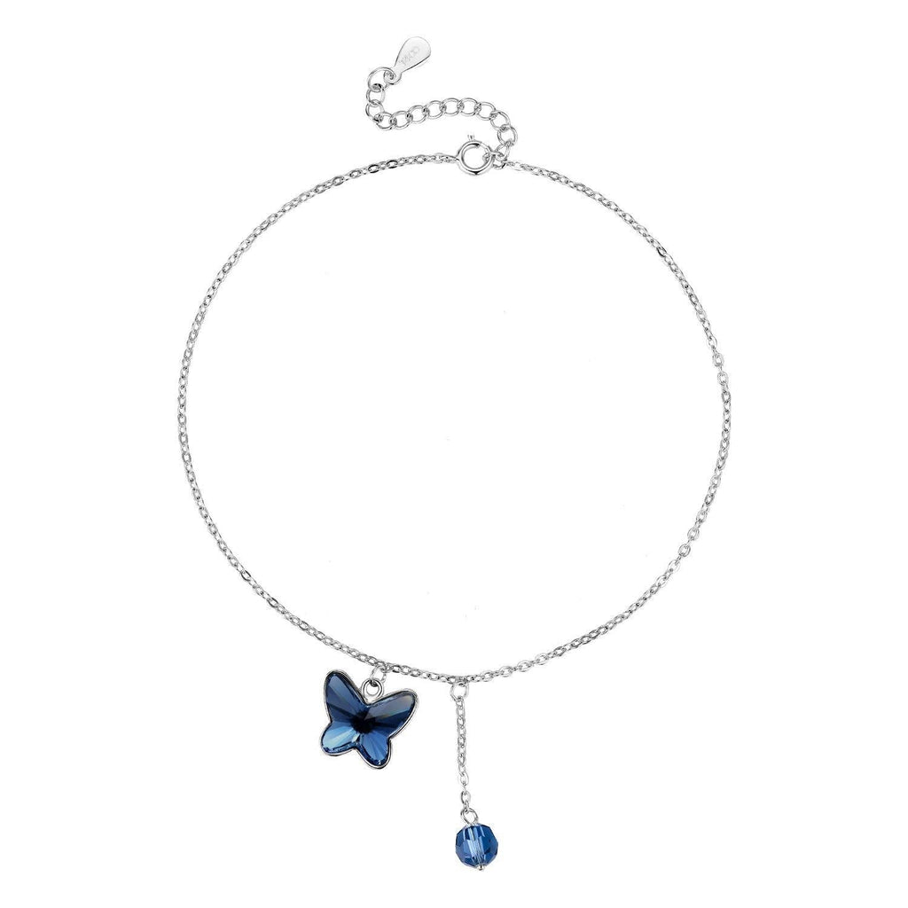 [Australia] - T400 925 Sterling Silver Blue Pink Butterfly Crystal Anklet Foot Chain Birthday Gift for Girls Women 