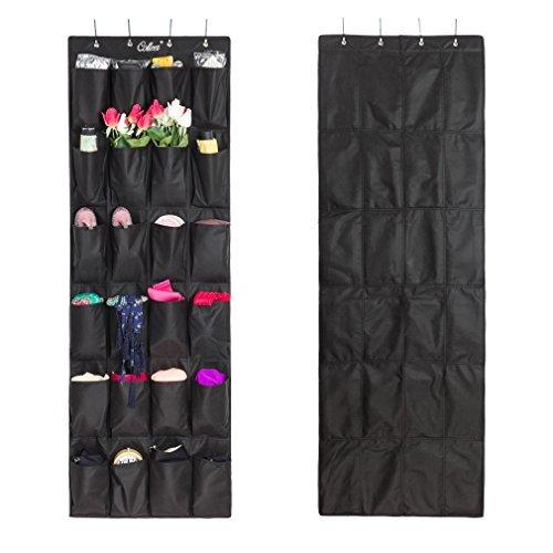 [Australia] - Shoe Organizer Over Door, 24 Large-Size Pocket Hanging Shoe Holder Closet Shoes Hanger with 4 Metal Hooks 1 Pack(Black) Black 