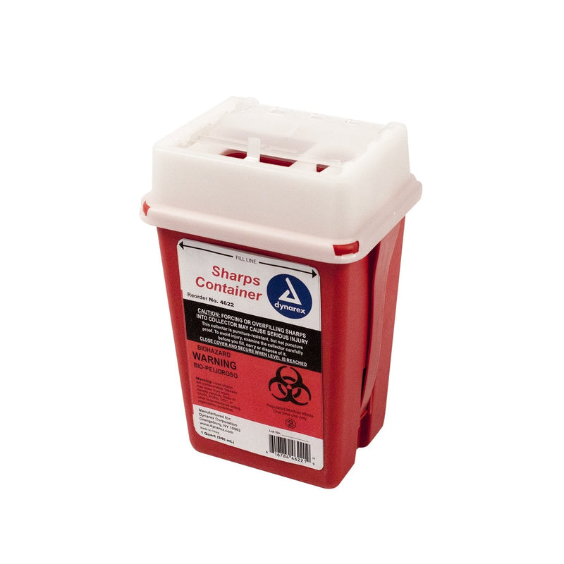 [Australia] - Dynarex Sharps Container, Durable Biohazard Container, Medical Needles and Sharp Instruments, Red with Transparent Lid, Easy to Monitor Fill Level 1 Quart (Single) 