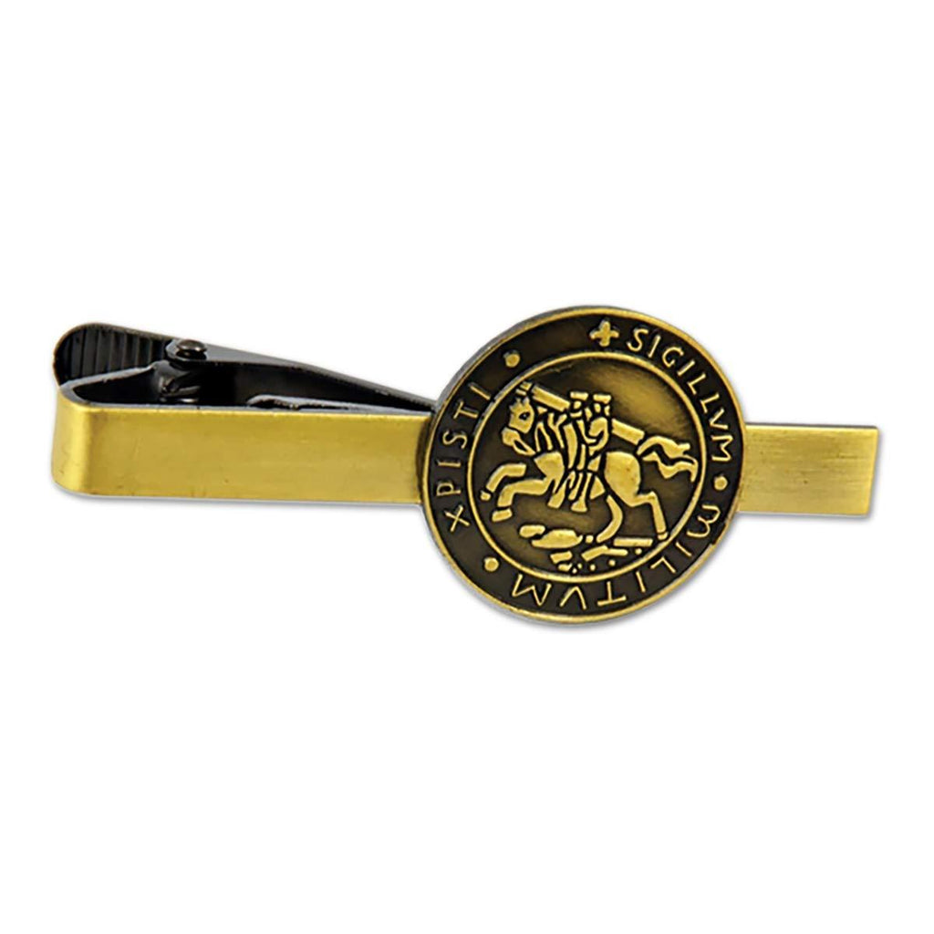 [Australia] - Knights Templar Seal Crusaders Solomon's Temple Masonic Tie Clip - [Antique Brass][2 1/4'' Wide] 