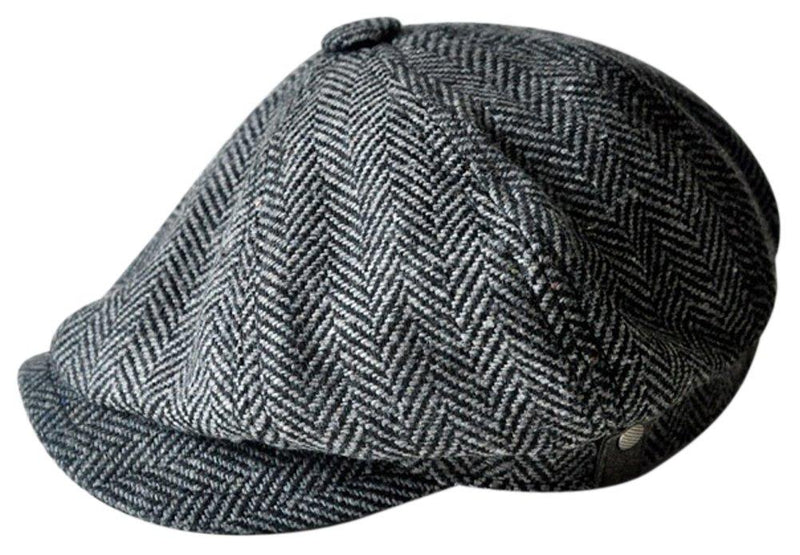[Australia] - MINAKOLIFE Mens Vintage Style 'Shelby' Cloth Cap Hat Twill Cabbie Hat Newsboy Medium-Large Black 