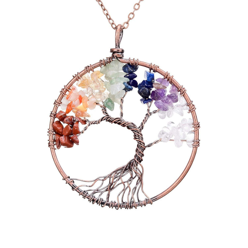 [Australia] - sedmart Tree of Life Pendant Amethyst Rose Crystal Necklace Gemstone Chakra Jewelry Curved tree&Copper 