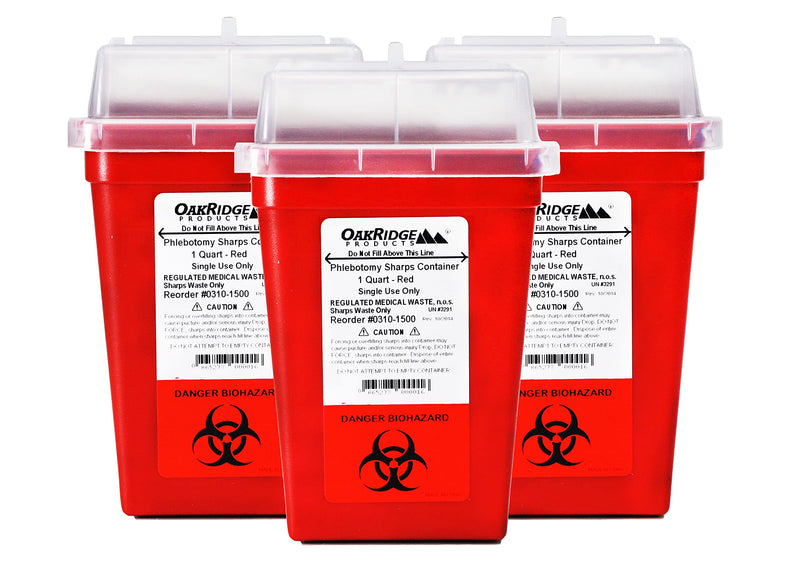 [Australia] - OakRidge Products 1 Quart Size (Pack of 3) Sharps Disposal Container - Approved for Home and Professional use 